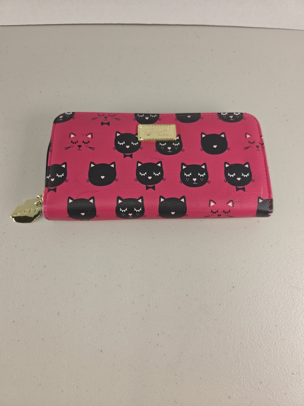 Betsey Johnson Pink Cat Print Zip-Around Wallet